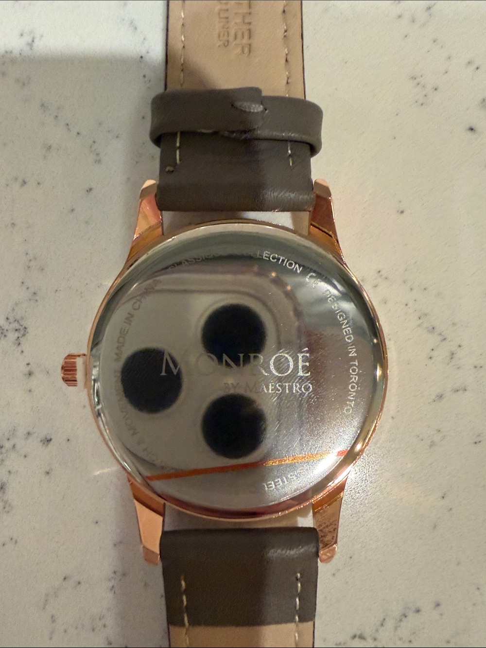 Monroe Rose Gold Dial Watch with Gray Leather Strap - Picture 3 of 6